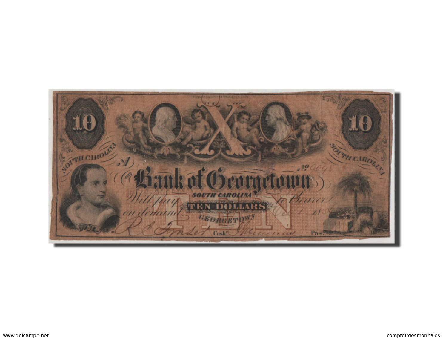 Billet, États-Unis, 10 Dollars, 1856, TB+ - South Carolina