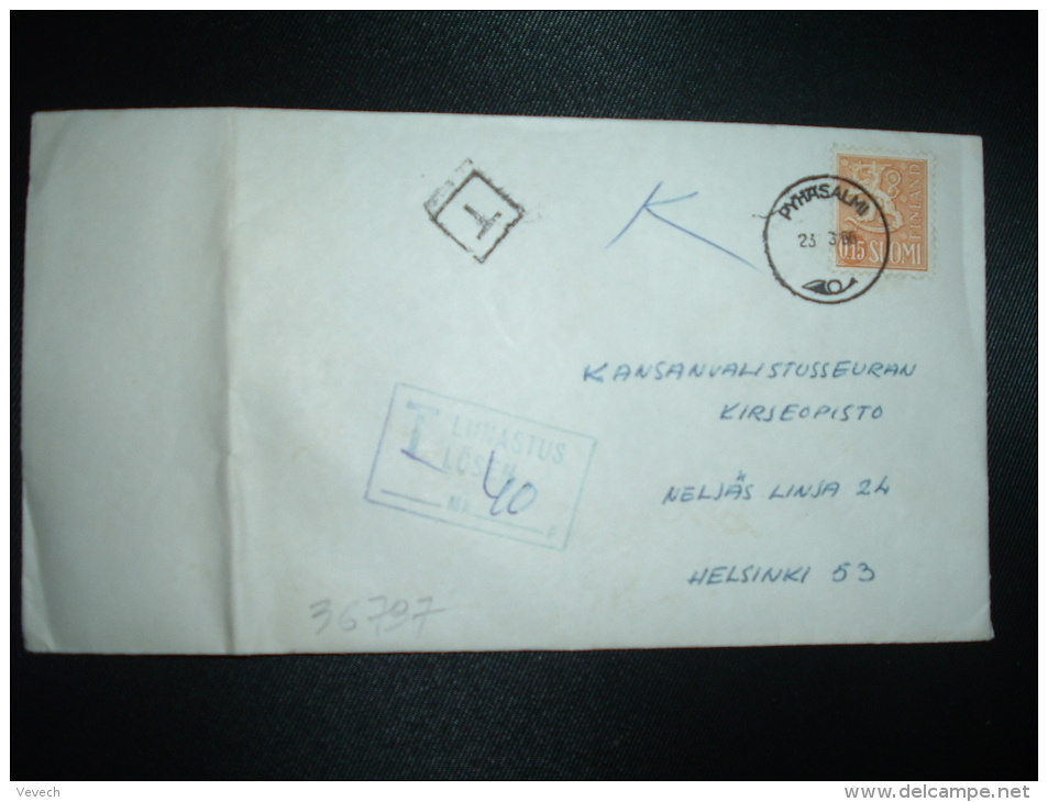 LETTRE TP 0,15 OBL.23-3-66 PYHASALMI + GRIFFE ENCADREE T LUNASTUS LOSEN + 40 P + CACHET T - Covers & Documents