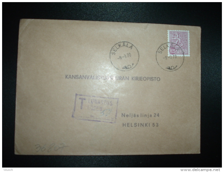 LETTRE TP 0,25 OBL.9-3-70 SELKALA + GRIFFE ENCADREE T LUNASTUS LOSEN + 50 P - Covers & Documents