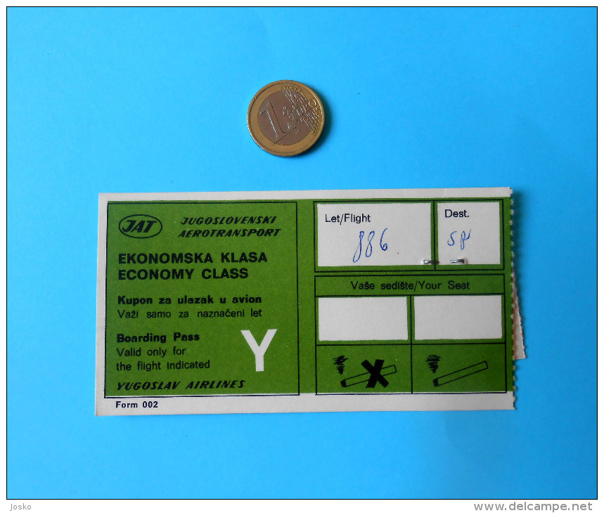 JAT ( Yugoslav Airlines ) - VINTAGE BOARDING PASS - Zagreb Airport Passenger Service - Boarding Passes