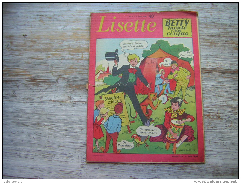 JOURNAL   LISETTE   N ° 9  2 MARS 1958     BETTY MONTE UN CIRQUE - Lisette