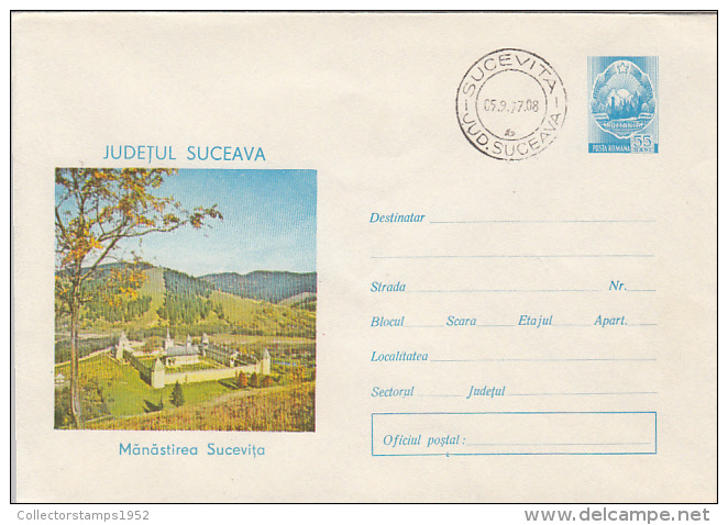 29139- SUCEVITA MONASTERY, COVER STATIONERY, 1977, ROMANIA - Abbayes & Monastères