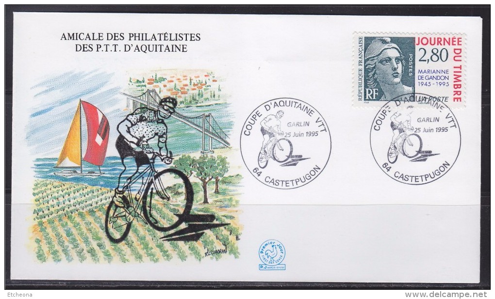 = Enveloppe Coupe D'Aquitaine De VTT 64 Castetpugon 25.6.1995 Garlin N° 2934 Cinquantenaire Marianne De Gandon De Carnet - Mountain Bike