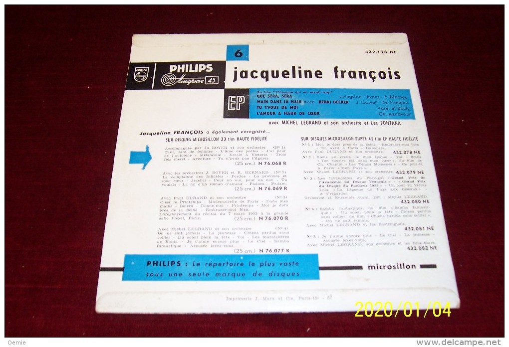 JACQUELINE   FRANCOIS ° QUE SERA SERA   Ref  432 128 - Vollständige Sammlungen