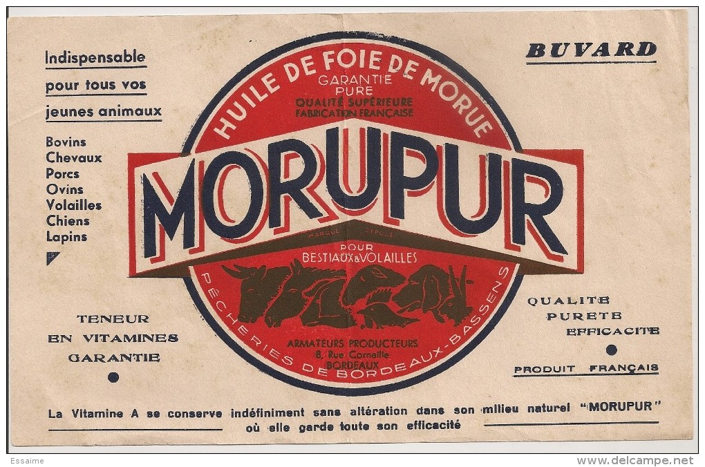 Buvard Huile De Foie De Morue Morupur Pour Bestiaux Et Volailles. Vers 1950 - H