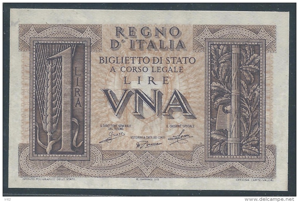 ITALY  ITALIA ITALIEN ITALIE    1939  1 LIRA  F.D.S - Regno D'Italia – 1 Lire