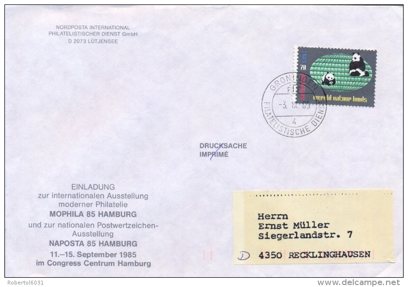 Netherlands 1985 Cover To Germany With 70 C. WWF (issued 1984) - Storia Postale