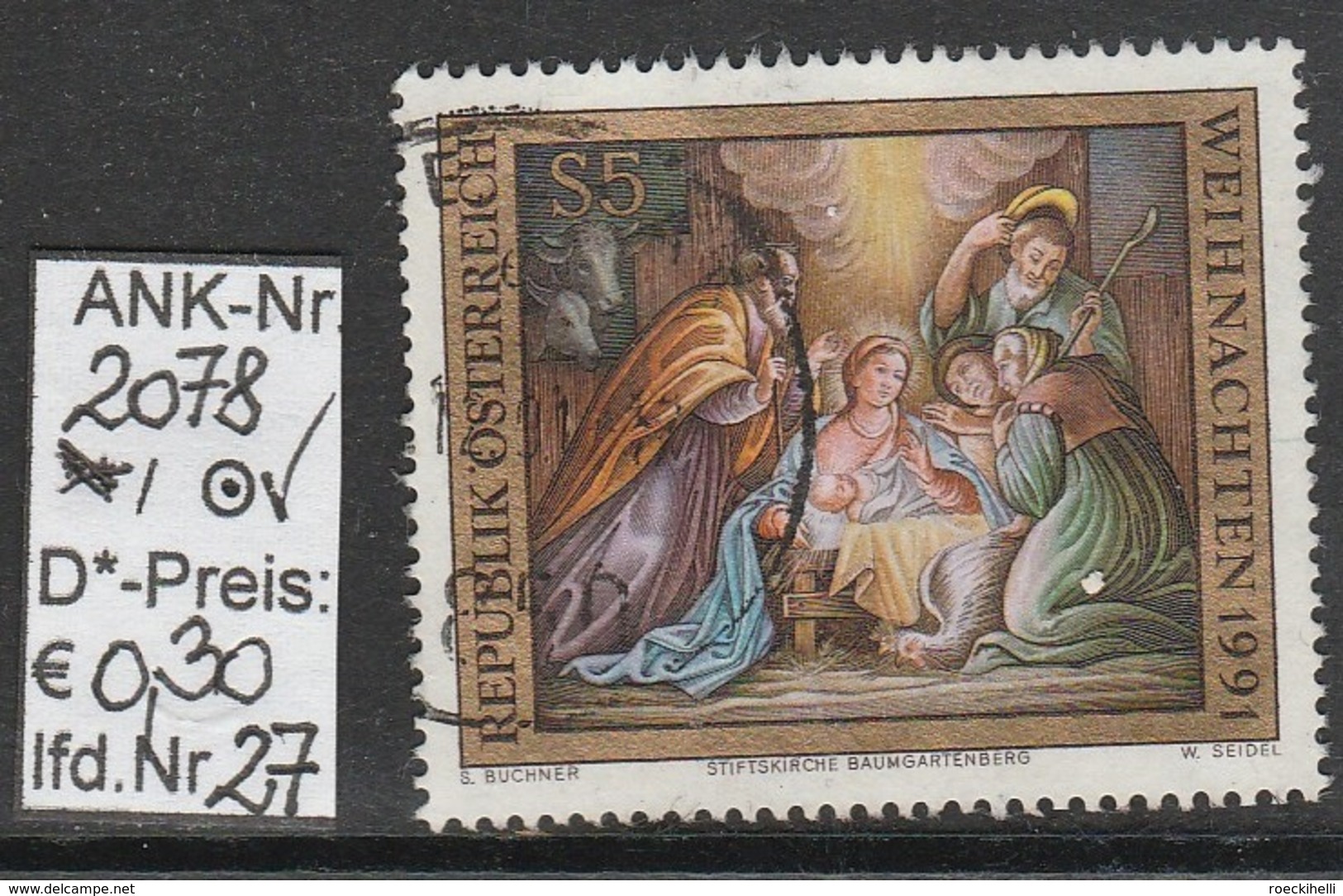 29.11.1991 - SM "Weihnachten 1991"  -  o  gestempelt -  siehe Scan  (2078o 01-27)