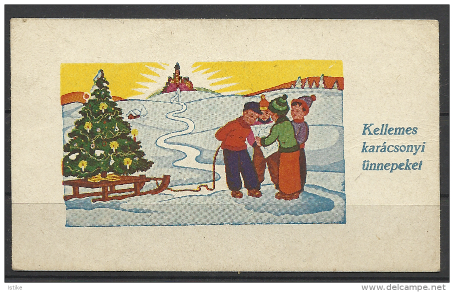 Hungary,  Marry Christmas, Four Boys With A Christmas Tree And A Map, 1947. - Otros & Sin Clasificación