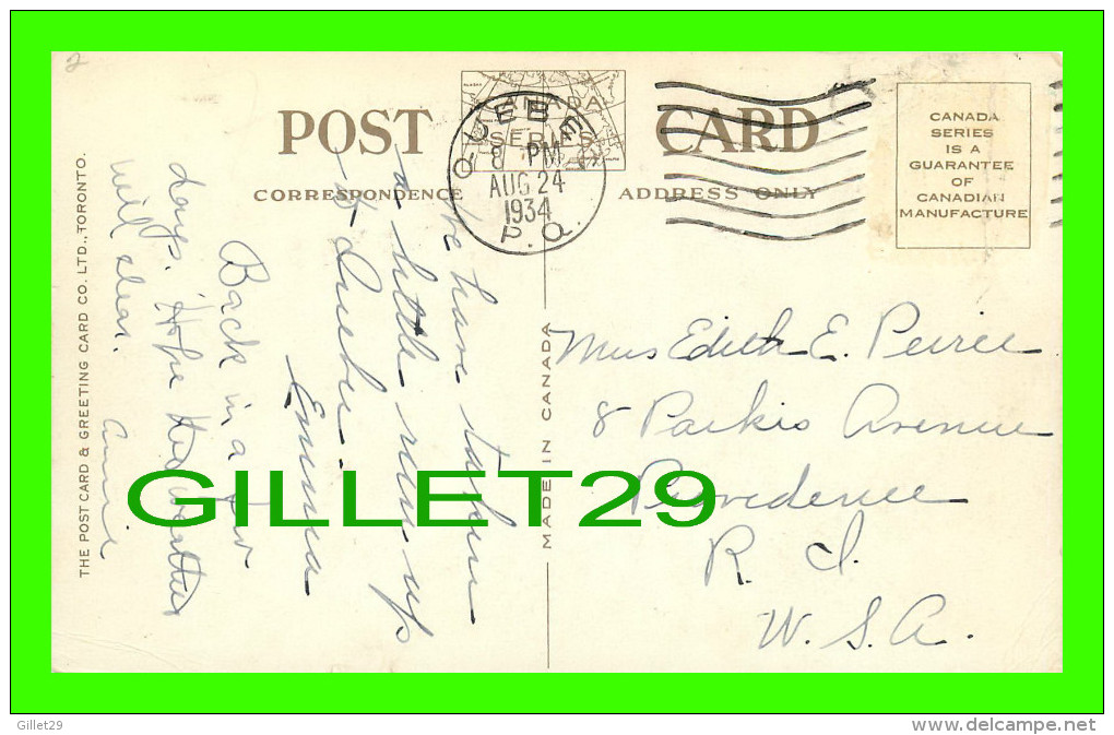 QUÉBEC - LA CITADELLE ET LE CHATEAU FRONTENAC - ANIMÉE DE BATEAUX - CIRCULÉE EN 1934 -  THE POST CARD & GREETING CARD CO - Québec - La Citadelle
