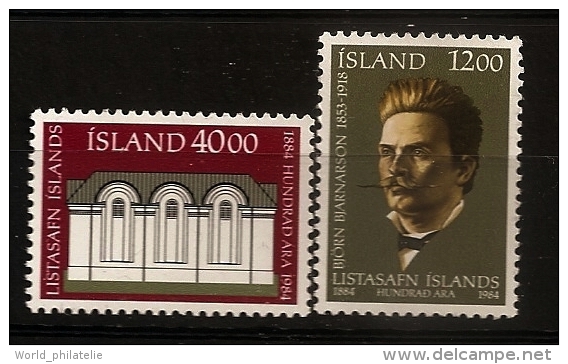 Islande Island 1984 N° 575 / 6 ** Musée D'art, Björn Bjarnarson, Architecture, Bâtiment, Tableau, Peintre, Danois, Maire - Unused Stamps