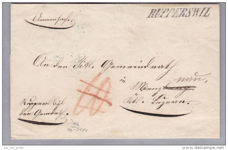 Heimat AG RUPPERSWIL 1855-02-11 Langstempel Auf Brief Hülle Nach Menznau - ...-1845 Prephilately