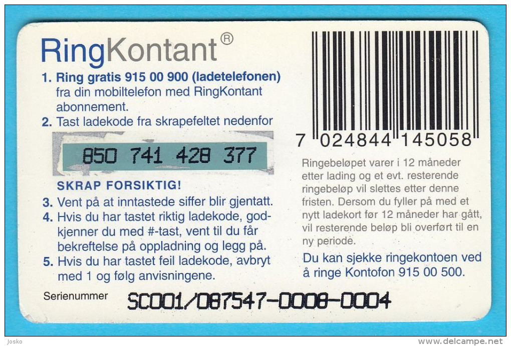 RingKontant 150. - Telenor  ( Norway Prepaid Card ) GSM Remote Prepayee Carte - Norwegen