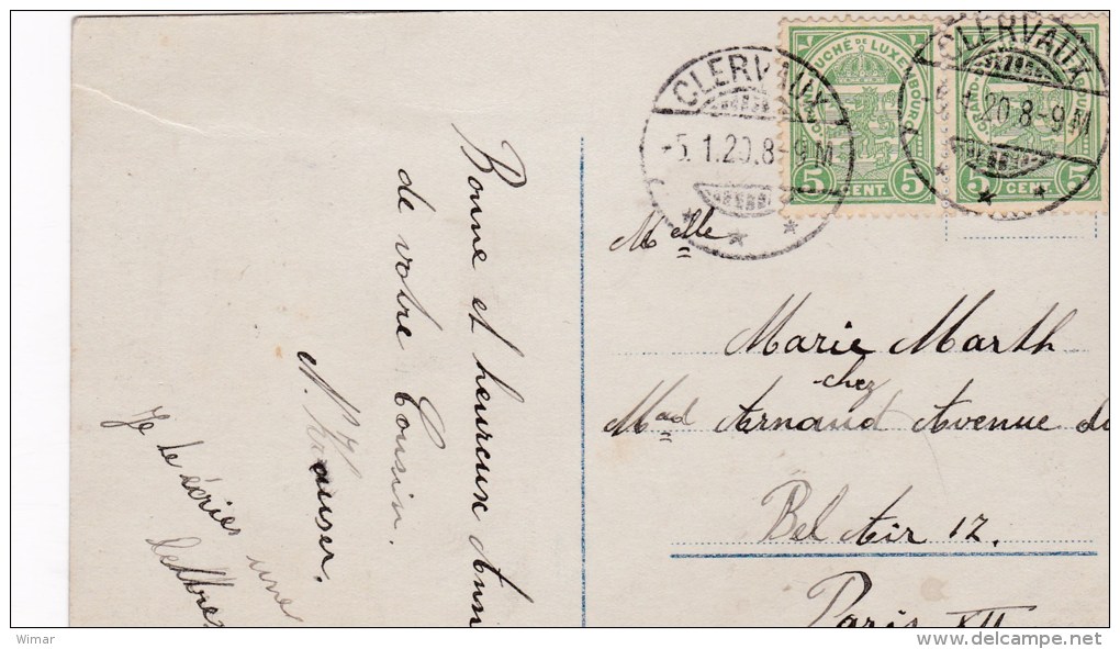 Carte Envoyée  Le 5.1.1920 De Clervaux Vers Paris - Sonstige & Ohne Zuordnung