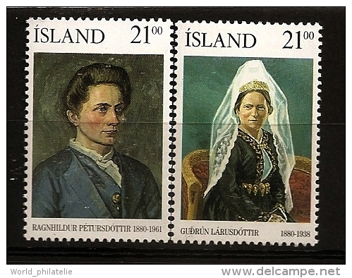 Islande Island 1990 N° 677 / 8 ** Féminisme, Tableau, Gudrun Larusdottir, Ecrivain, Ragnhildur Petursdottir, Ecole - Ongebruikt