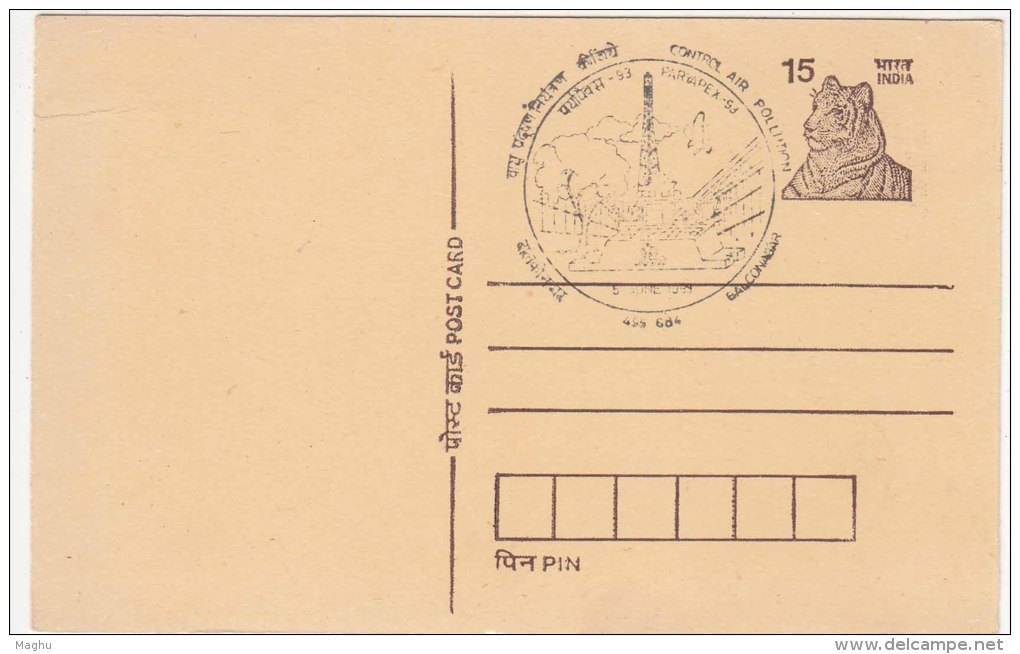 ´Control Air Pollution´  Special Cancellation For PARAPEX 93, 1993, On Postcard, Health, Bird, Birds - Pollution