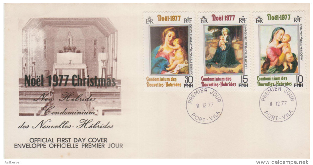 FDC NOUVELLES HEBRIDES 08.12.1977 - NOEL 1977 - FDC