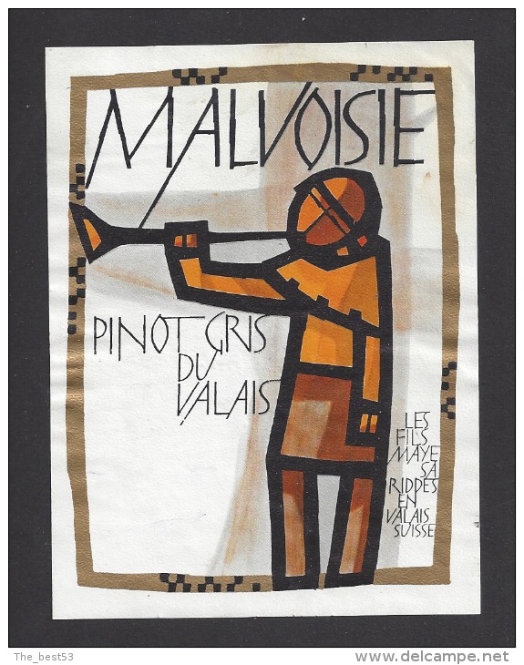 Etiquette De Vin Pinot Gris Du Valais  -  Malvoisie  -  Thème Musique  -  Les Fils Maye à Riddes En Valais (Suisse) - Muziek & Instrumenten