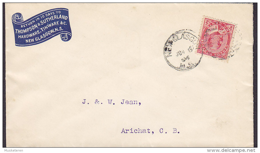 Canada THOMPSON & SUTHERLAND Hardware, Tinware, NEW GLASGOW (N.S.) 1904 Cover Lettre ARICHAT (N.S.) (2 Scans) - Lettres & Documents