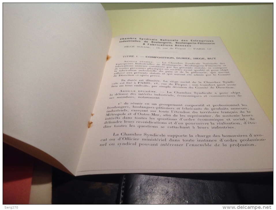 Chambre Sydicale Nationale Des Entreprises Industrielles De Boulangerie Statuts Lille 1963  Statut - Right