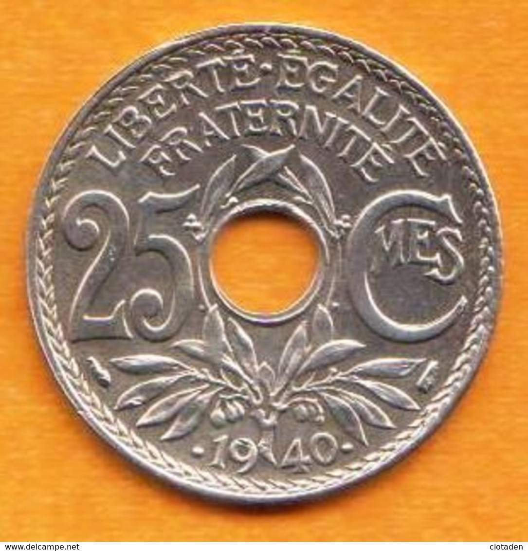 FRANCE / 25 Centimes / Lindauer / 1940 / RARE / Très Belle - 25 Centimes