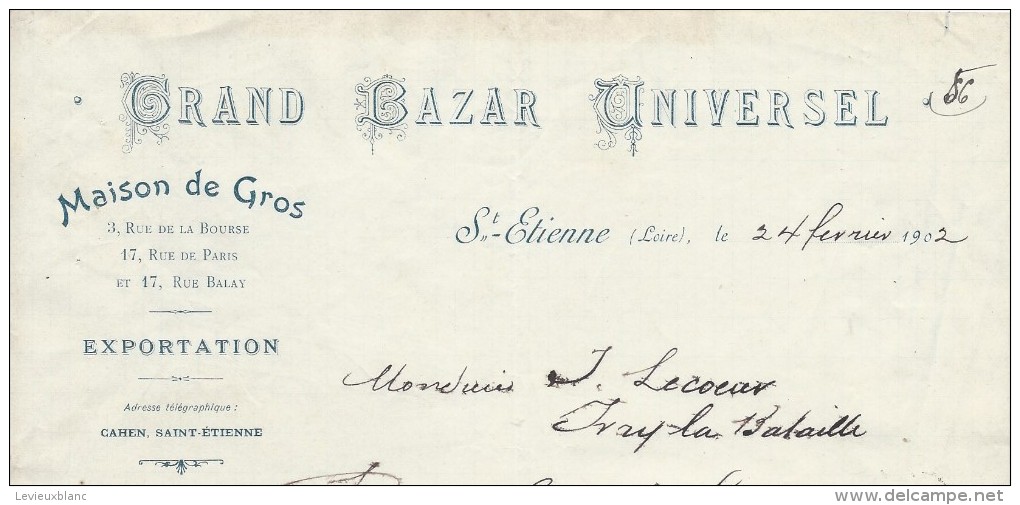 Commande De Peignes En Ivoire /Grand Bazar Universel/SAINT ETIENNE/Loire/Lecoeur/Ivry La Bataille/1902        FACTN106 - Chemist's (drugstore) & Perfumery