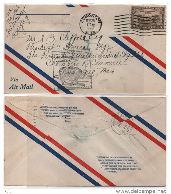 Enveloppe Adressée De EDMONTON AL TA (Flamme)a WINNIPEG,MAN (Cachet WRIGLEY N.W.T. ) (81778) - Erst- U. Sonderflugbriefe