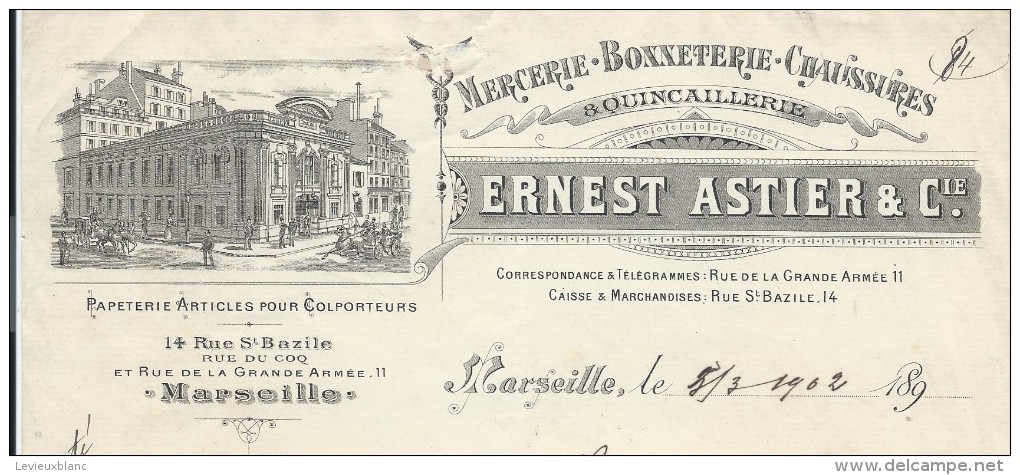 Commande De Peignes En Ivoire /Mercerie/Ernest Astier/MARSEILLE/Lecoeur/Ivry La Bataille/1902        FACTN109 - Droguerie & Parfumerie