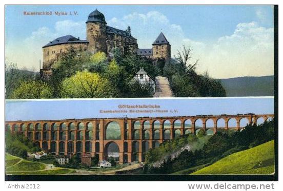 Rarität Litho Mylau Vogtland MB Göltzschtalbrücke Kaiserschloß Um 1900 Kunstanstalt Franz Landgraf 6339 - Mylau