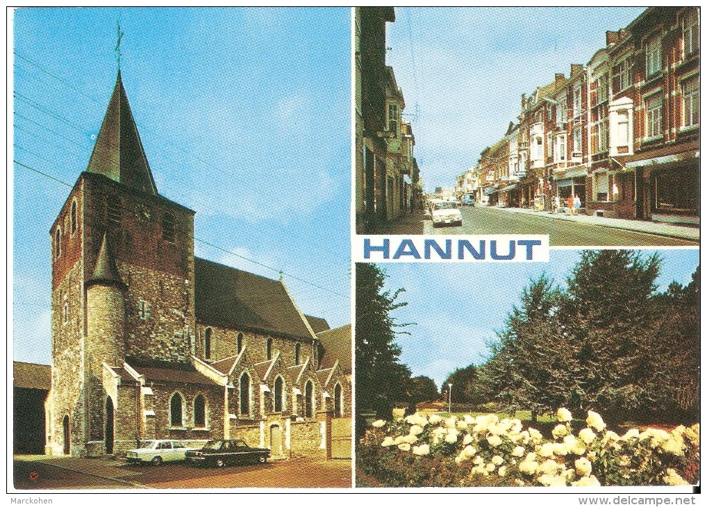 HANNUT (4280) : Carte Multivues (3 Vues : Eglise, Grand'Rue, Parc). CPSM. - Hannut