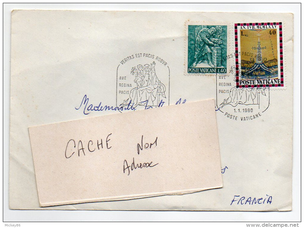 Vatican--1980--Lettre Avec Composition De Timbres---joli Cachet" Veritas Est Pacis Robur-Ave Regina Pacis" - Lettres & Documents