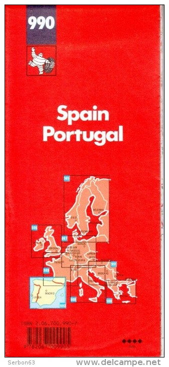 CARTE MICHELIN PNEUMATIQUES N° 990 SOLDE LIBRAIRIE 1988 ESPANA PORTUGAL ESPAGNE SPAIN - Maps/Atlas