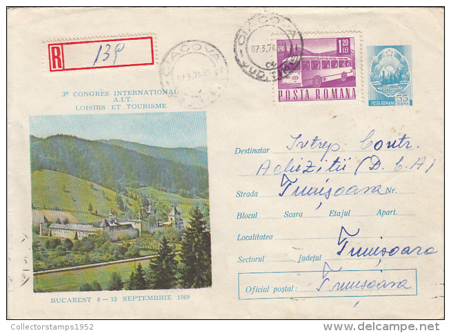 30441- ARCHITECTURE, PUTNA MONASTERY, REGISTERED COVER STATIONERY, 1970, ROMANIA - Abbayes & Monastères