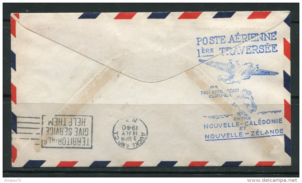 NOUVELLE CALEDONIE- 1ère Traversée Aérienne- Nouvelle Calédonie/ Nouvelle Zélande Par PAN AMERICA CLIPPER-18 Juil.1940 - Lettres & Documents