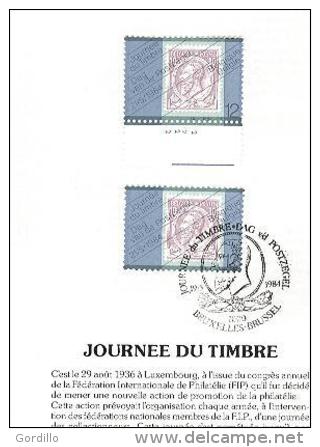 FDC Sur Feuillet Poste Belge 1 Timbre MNH Collé Sur Bande 1 ObL. 1er Jour Journée Du Timbre. - 1991-2000