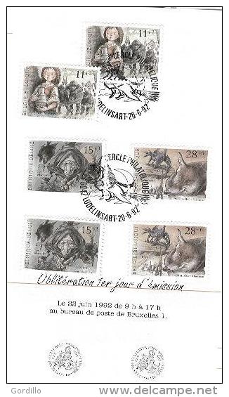 FDC Sur Feuillet De La Poste Belge 3 Timbres MNH Collés+3 Obl.1erJour Contes Marguerite De Louvain Gustine Maca, Renard. - 1991-2000