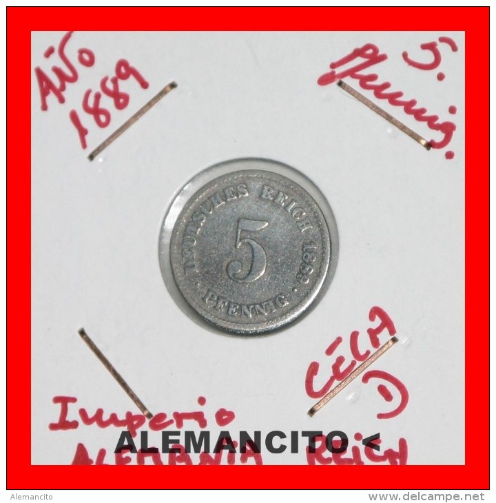 ALEMANIA  -  IMPERIO - 5 Pfn. AÑO 1889 - 5 Pfennig