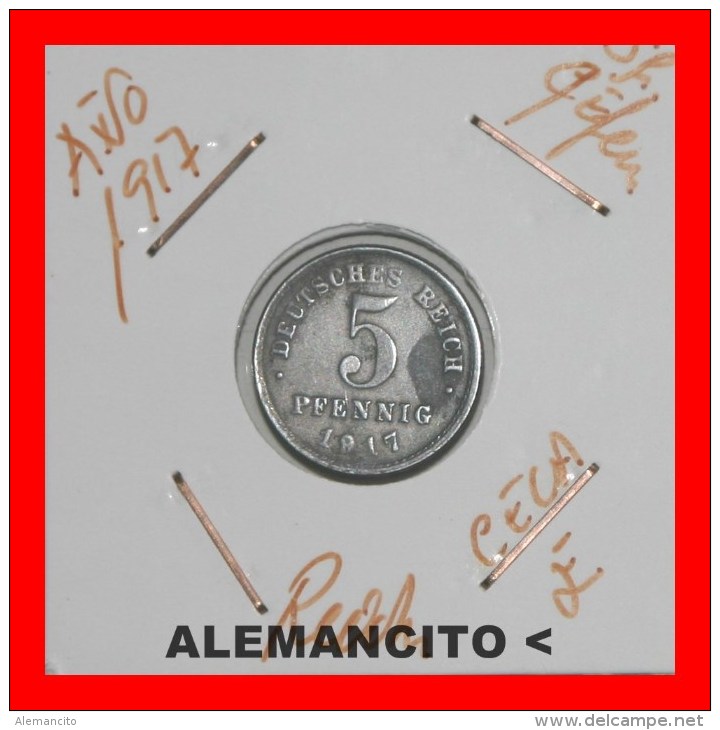 ALEMANIA - IMPERIO - 5 Pfn. AÑO 1917-E - DEUTSCHES REICH - 5 Pfennig