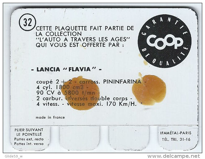 Plaquette En Tôle - L'Auto à Travers Les âges - Editions COOP - N° 32 - Lancia "Flavia" - Tin Signs (after1960)