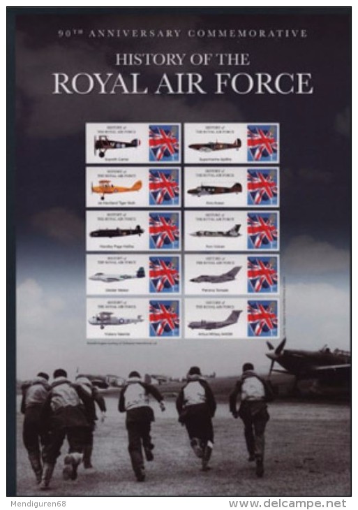 GB 2008 History Of RAF (90th Anniv) Smiler Sheet - BC-128 - Timbres Personnalisés