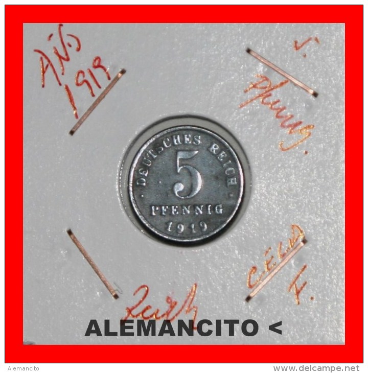 ALEMANIA - IMPERIO - 5 Pfn. AÑO 1919 - DEUTSCHES REICH - 5 Pfennig