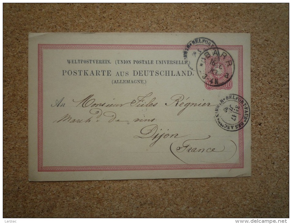 Entier Postal Postkarte Oblitération Barr Pour Dijon 1883 - Postkarten