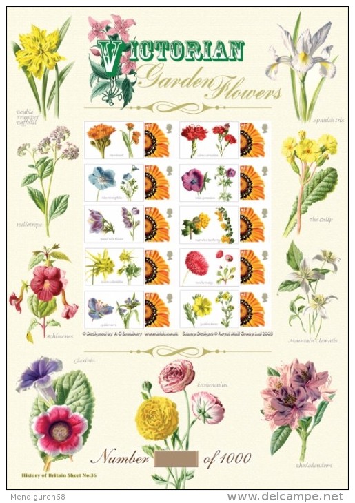 GB 2009 VICTORIAN GARDEN FLOWERS HISTORY OF BRITAIN Nº 36 SMILER SHEET SC-BC-208 - Timbres Personnalisés