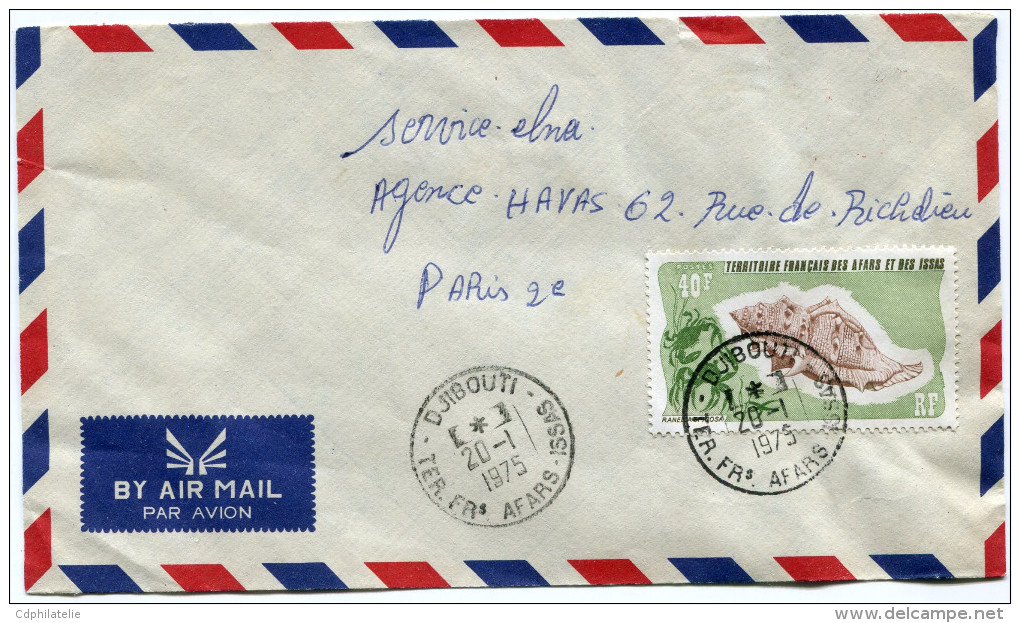 AFARS ET ISSAS LETTRE PAR AVION DEPART DJIBOUTI 20-1-1975 POUR LA FRANCE - Briefe U. Dokumente