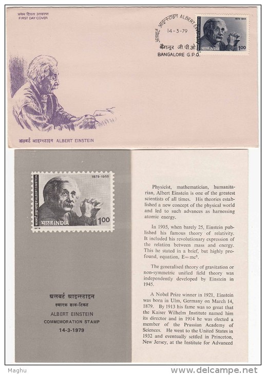 FDC + Information On Albert Einstein Physicist Physics Nobel Prize Energy Atom Science Mathematics India 1979, - Albert Einstein