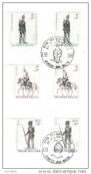 FDC Sur Feuillet Poste Belge 3 Neufs MNH Collés Sur Bande +3 Oblitérés 1er Jour.Chasseurs à Pied Grenadiers Lanciers. - 1991-2000