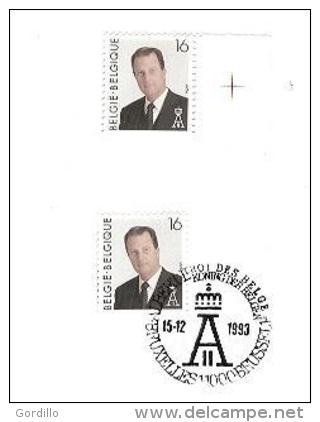 FDC Sur Feuillet Poste Belge 1 Timbres MNH Collés Sur Bande +1 Obl. 1er Jour Albert II Roi Des Belges. - 1991-2000