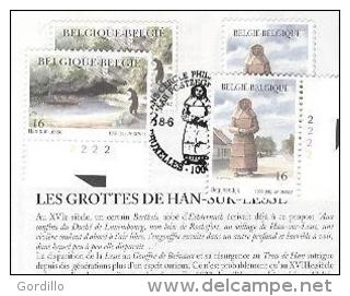 FDC Sur Feuillet Poste Belge 2 Timbres MNH Collés Sur Bande + 2 Obl. 1er Jour Grottes De Han-sur-Lesse Begijnendijk. - 1991-2000