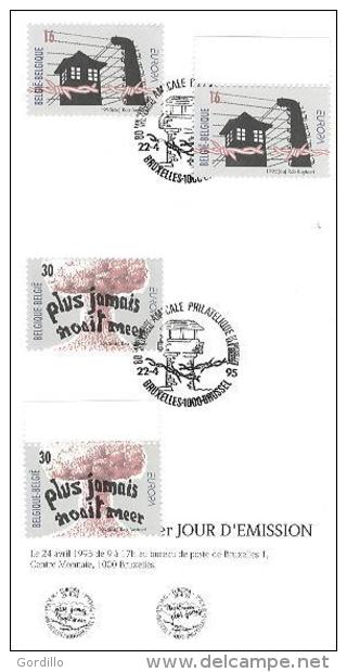 FDC Sur Feuillet De La Poste Belge. 2 Timbres MNH + 2 Obl. 1er Jour Libération Des Camps Non Prolifération Nucléaire. - 1991-2000