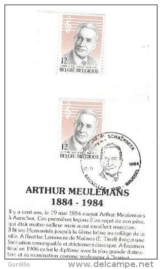 FDC Sur Feuillet De La Poste Belge. 1Timbres MNH Collé Sur Band+1 Obl. 1er Jour.Arthur Meulemans. - 1991-2000